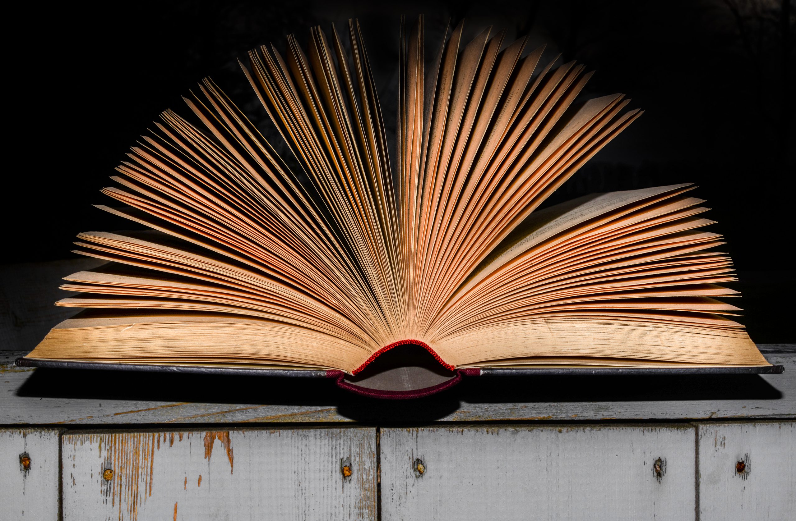 A large open book, resembling a detailed report